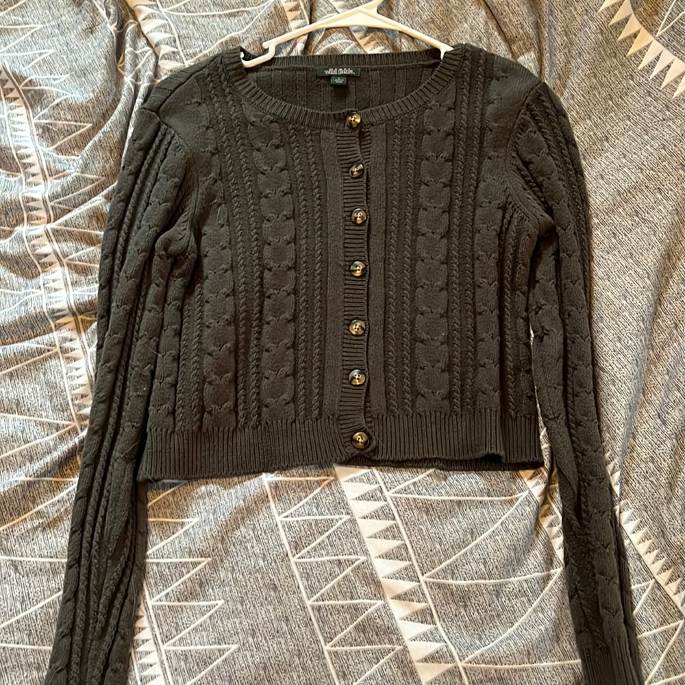 Target, Green Knitted Cropped Button-Up Sweater